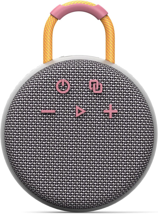 MusiBaby Wireless Mini Speaker – IPX7 Showerproof Audio with BT 5.3 & Clip, Durable Shell for Dorm Use, Gift Bags, Backpack Travel & Poolside Fun (Gray)
