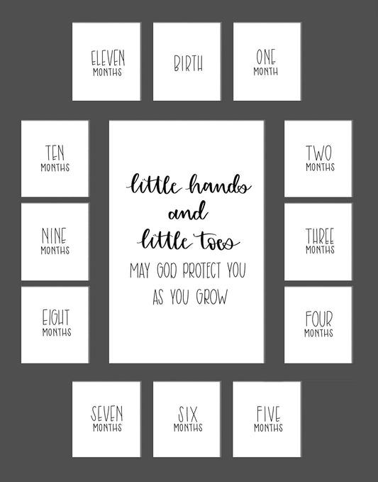 Rustic Red Door Co. Baby's First Year Picture Mat - No Frame - Little Hands and Little Toes Photo Collage - 13 Picture Slots - Newborn Birth to One Year Birthday - Watch Your Baby Grow (Grey Mat)