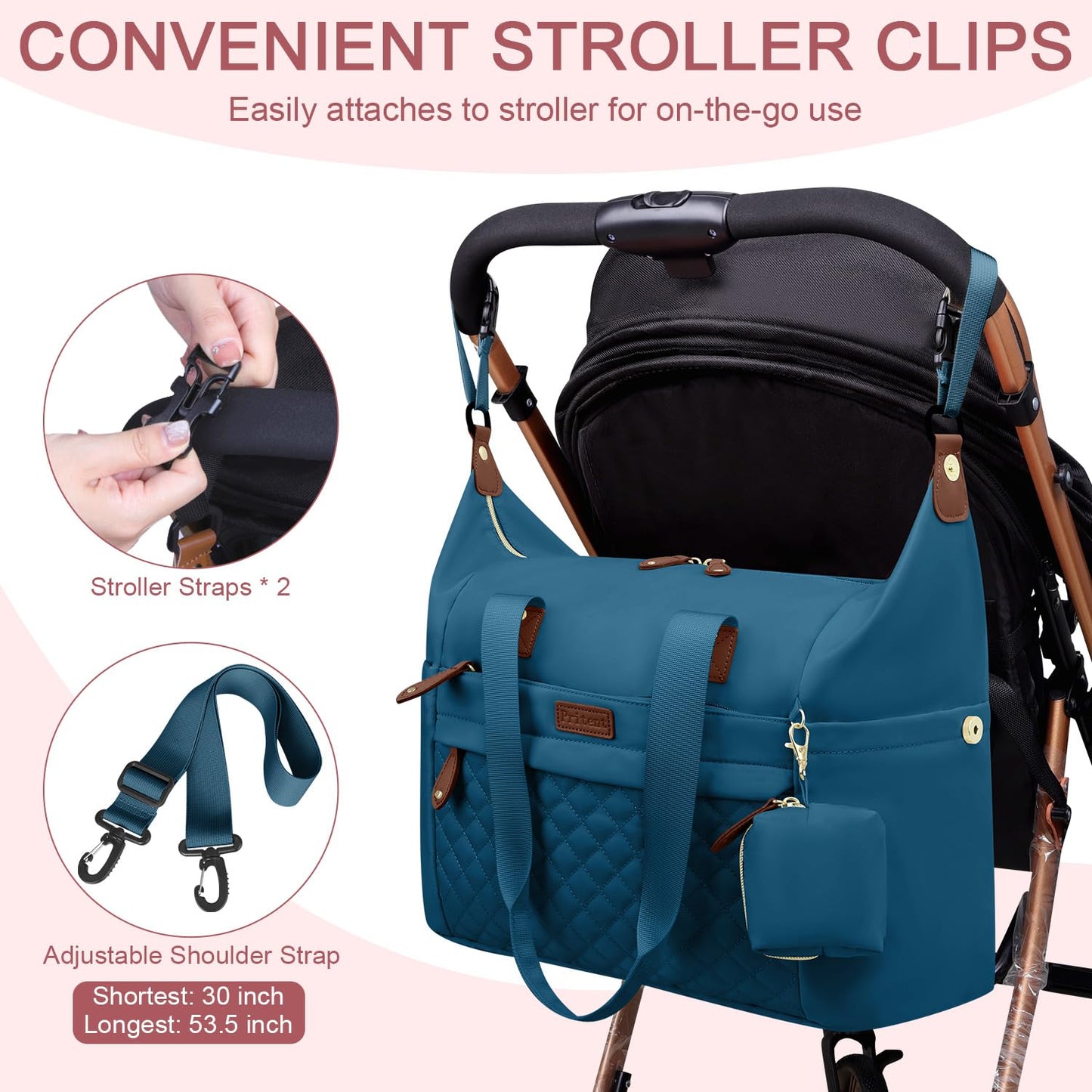 Diaper Bag Tote - Diaper Baby Bags with Pacifier Case, Shoulder Straps, Stroller Clips, Waterproof Large Mommy Maternity Travel Baby Bag for Mom and Dad, Blue, Medium