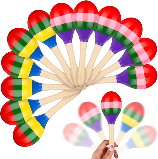 24 Pcs Maracas Hand Percussion Rattles 7.87 Inch Wooden Rumba Shaker Maracas for Adults Kids Maracas Musical Instrument Mexican Fiesta Wood Maracas(Mexican Color & Coloful)