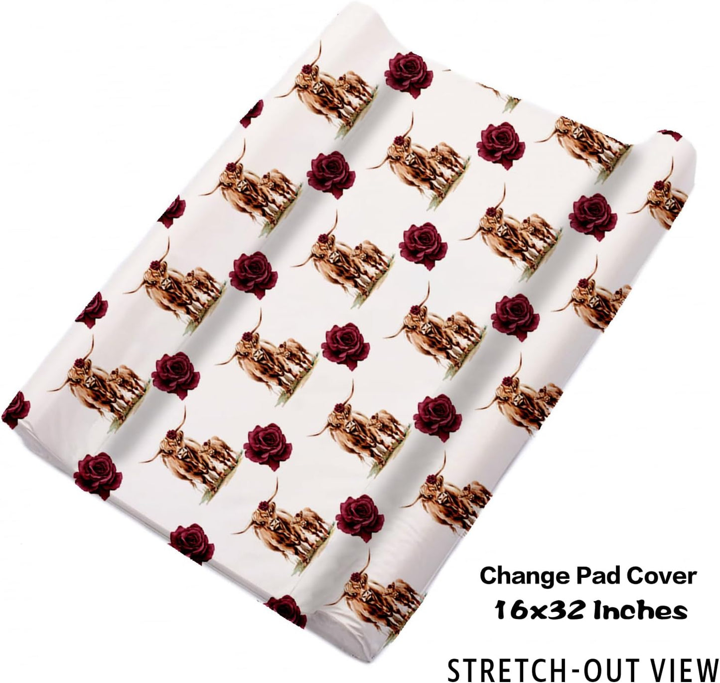 Custom Nursery Crib Bedding Set: Personalized Name 4 Piece Rose Highland Cow Design Baby Crib Sets for Girls - Toddler Double Layer Blanket Set, Comfortable Crib Bed Sheets for Baby Toddlers