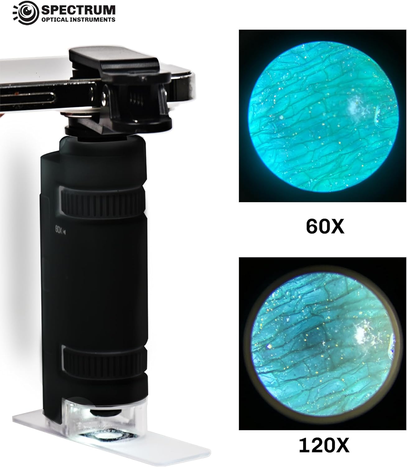 EasyMicro LED Lighted Pocket Microscope 60-120X Magnification Black Color