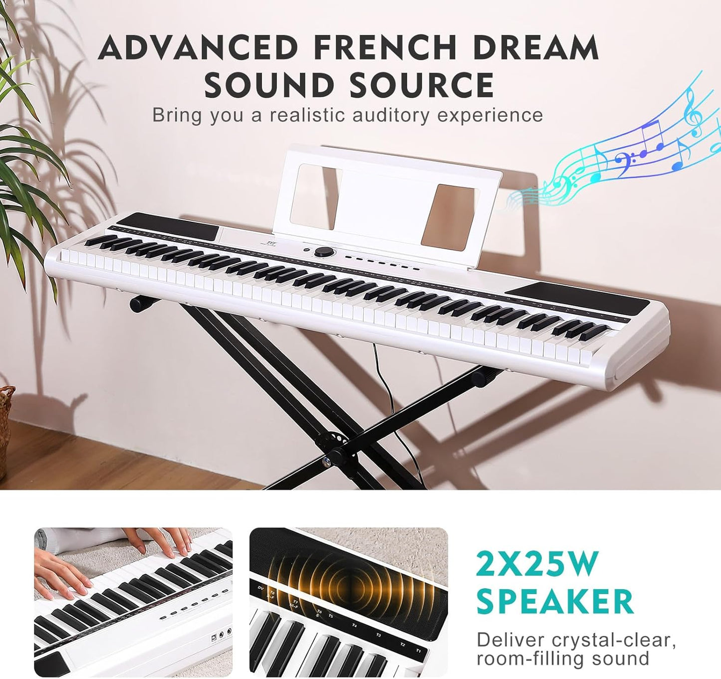 MUSTAR Digital Piano 88 Key Weighted with Stand, 88 Key Semi Weighted Keyboard Piano MEP-1400, Electric Piano Keyboard 88 Keys for Beginners, 2x25W Stereo Speakers, Case, Sustain Pedal, ABS, White
