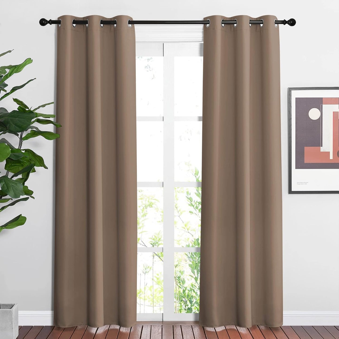 NICETOWN Blackout Window Curtains 84 inch Long - Grommet Top Room Darkening Thermal Insulated Solid Vertical Drapes for Bedroom/Kid Room (2 Panels, 37 x 84 Inch, Cappuccino)