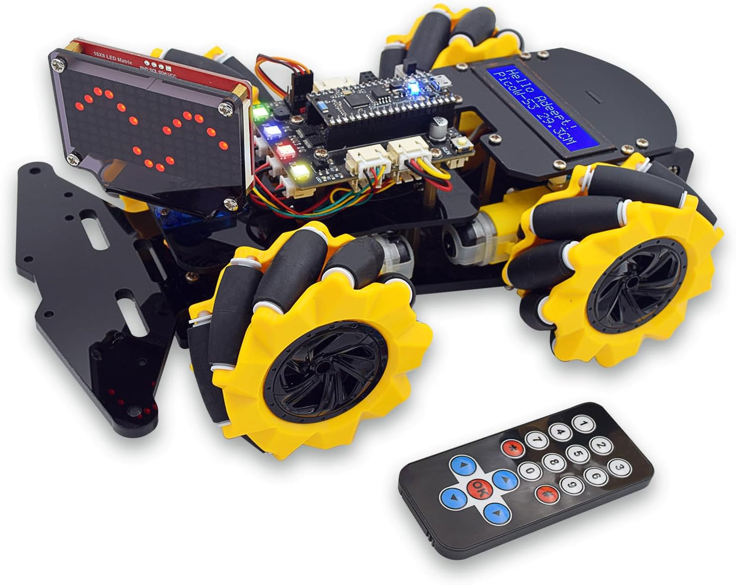 Adeept 4WD Robot Kit Omni-Directional Mecanum Wheels Car for ESP32-S3 Banana Pi PicoW-S3 DIY STEM Remote Educational Robotic with LCD1602 Display, Python Code PDF Tutorials