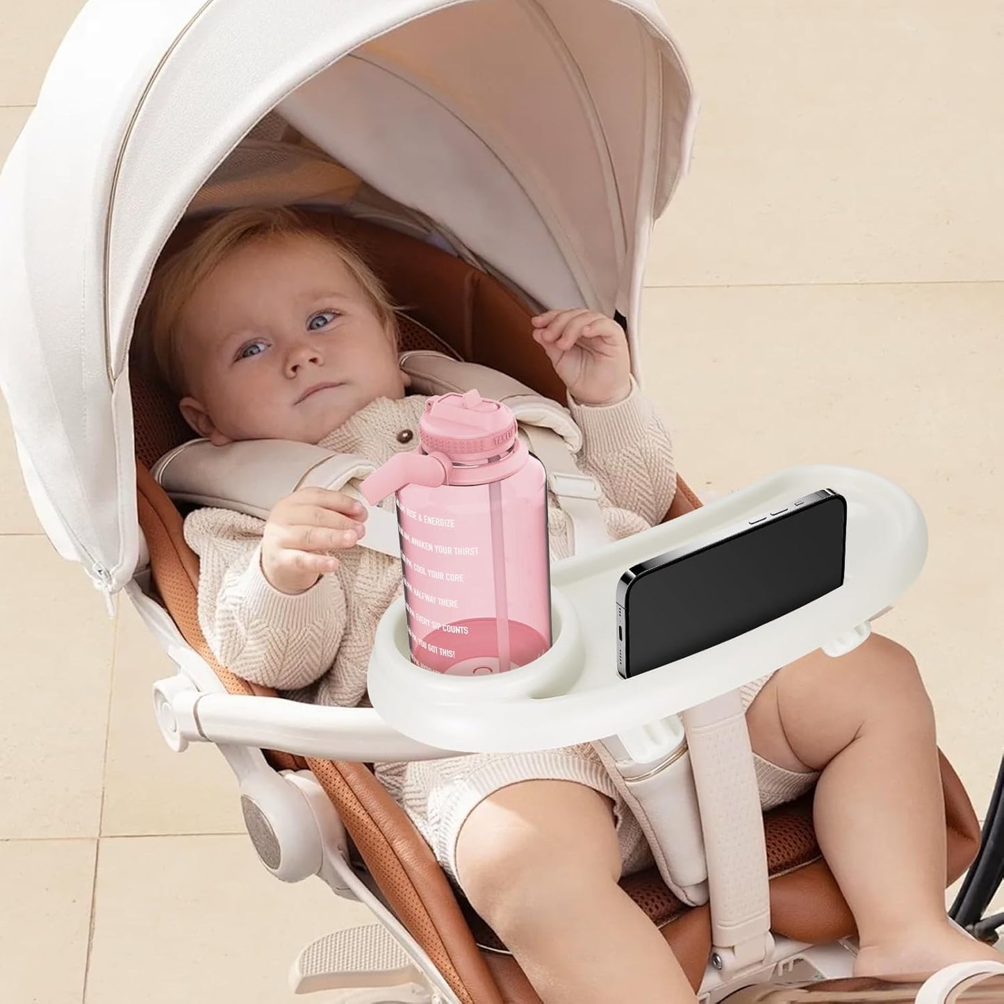 Stroller Snack Tray for Nuna, Cup Holder and Phone Holder, Easy Install, White