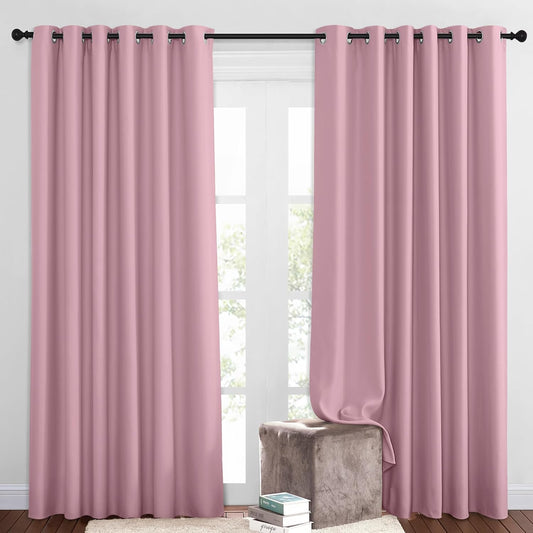 NICETOWN Blackout Patio Curtains for Windows 84 inch Length - Solid Thermal Insulated Grommet Light Reducing Panels Window Treatment for Living Room (Crystal Pink, 2 Panels = 160" Wide)