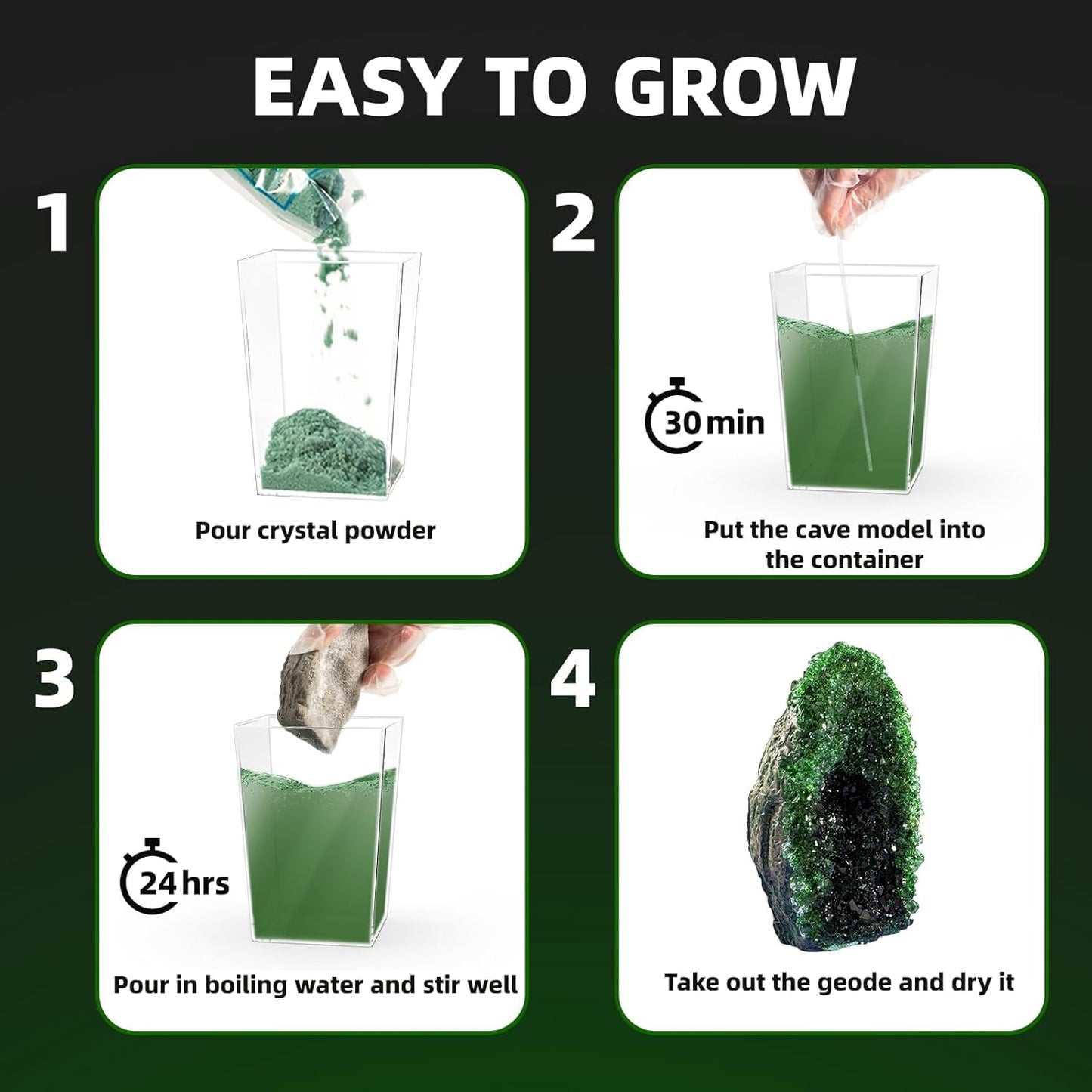 GobiDex Geodes Crystal Growing Kit for Kids, 24-Hour Fast Crystal Growth, Science Experiments Kit with Display Cases - DIY STEM Toys, Educational Gifts for Boys&Girls Ages 8-12,Geology Rock Collection