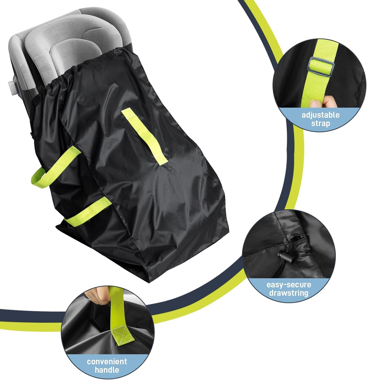 Car Seat Travel Bag for Airplane, Water-Resistant Gate Check Bag with Adjustable Carry Straps, Universal Fit, Durable Carseat Cover For Airplane Travel, Black