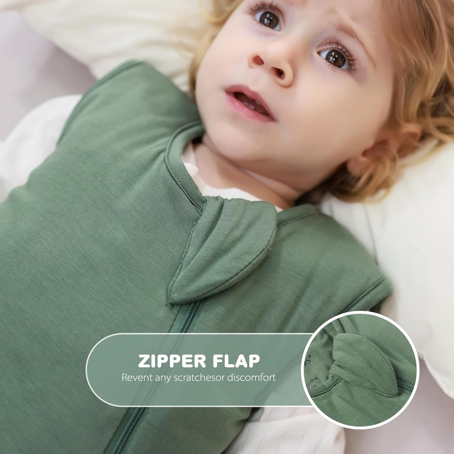 Mosebears Unisex Baby Sleep Sack 1.0 TOG, Supersoft Rayon Made from Bamboo Wearable Blanket with 2-Way Zipper (Dark Green,6-18 Months)