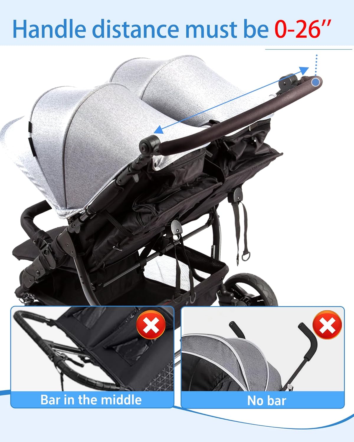 Double Stroller Organizer Compabitle for BOB Duallie and Baby Jogger City Mini GT2 with Cooler Bags, Compabitle for Baby Jogger Parent Console Double Stroller Organizer