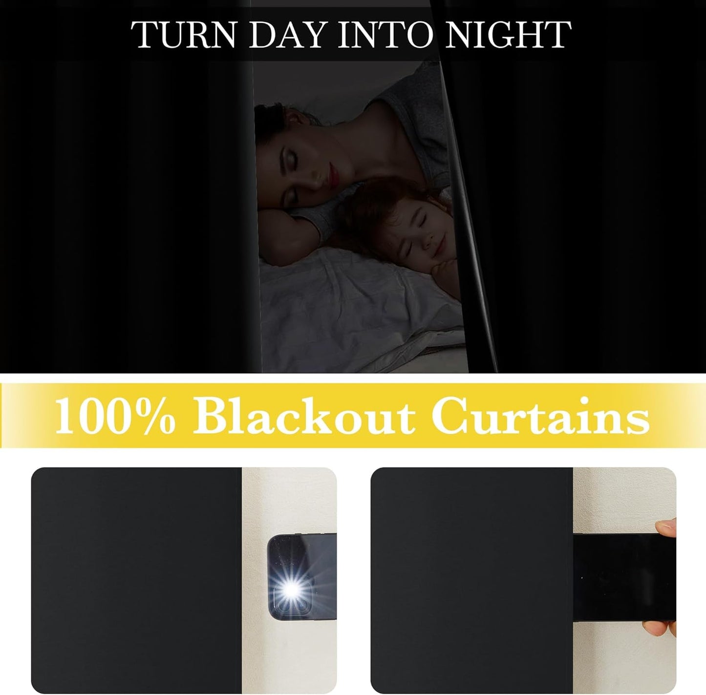 NICETOWN 100% Blackout Curtains 72 inch Long, Grommet Travel Blackout Curtains Thermal Window Treatments Lightweight Easy to Install for Baby/Kids Room, Jet Black, W52 x L72, 2 Panels