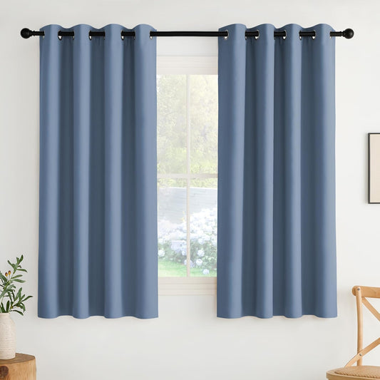 NICETOWN Stone Blue Energy Saving Drapes - Grommet Thermal Insulated Shades for Home Office, Yard, Flat, Bedroom, Hall - Durable, 2 Panels, W52 x L63