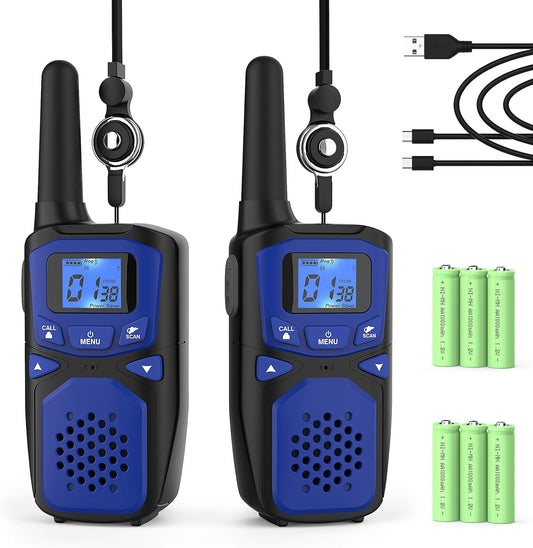 Adult Walkie Talkies 2 Pack, WokTok Rechargeable Long Range Walkie Talkies 2 Way Walkie Talkies, 22 Channels VOX Scanning LCD Display Ideal for Gift Giving, Family Camping and Hiking