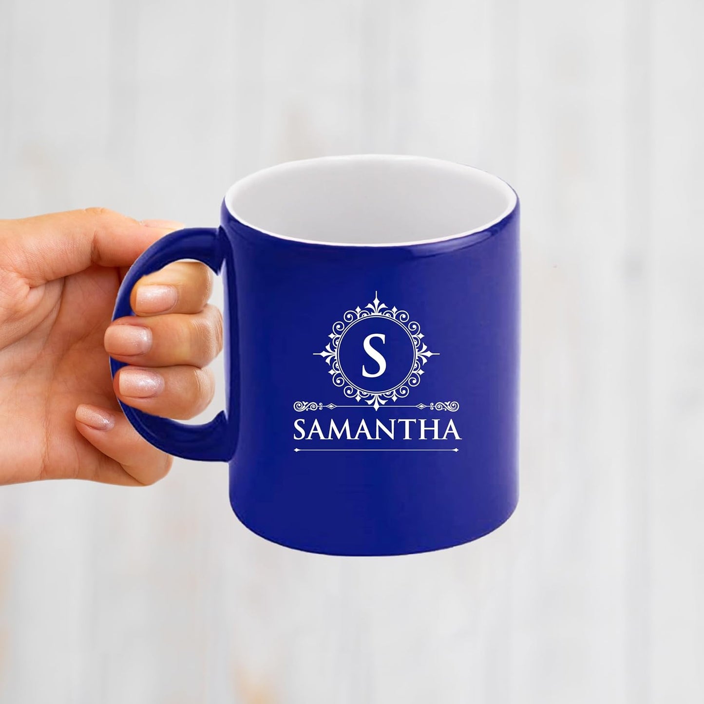 Custom Engraved Coffee Latte Mug - Personalized Coffee and Tea Cup (Blue)