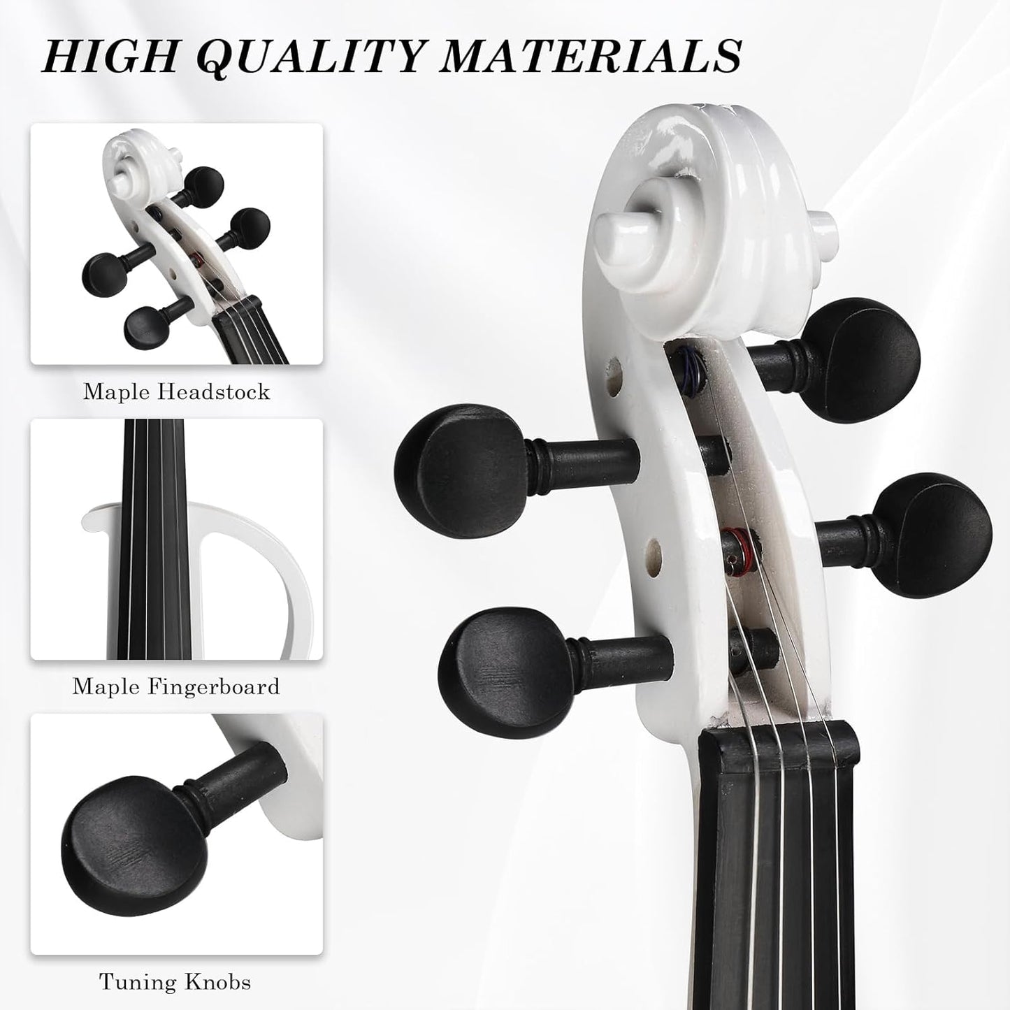 Ktaxon Full Size Electric Violin, 4/4 Acoustic Silent Electric Violin for Beginner Adults Teens with Ebony Fittings, Case, Bow, Headphone, Rosin and Extra String (White)