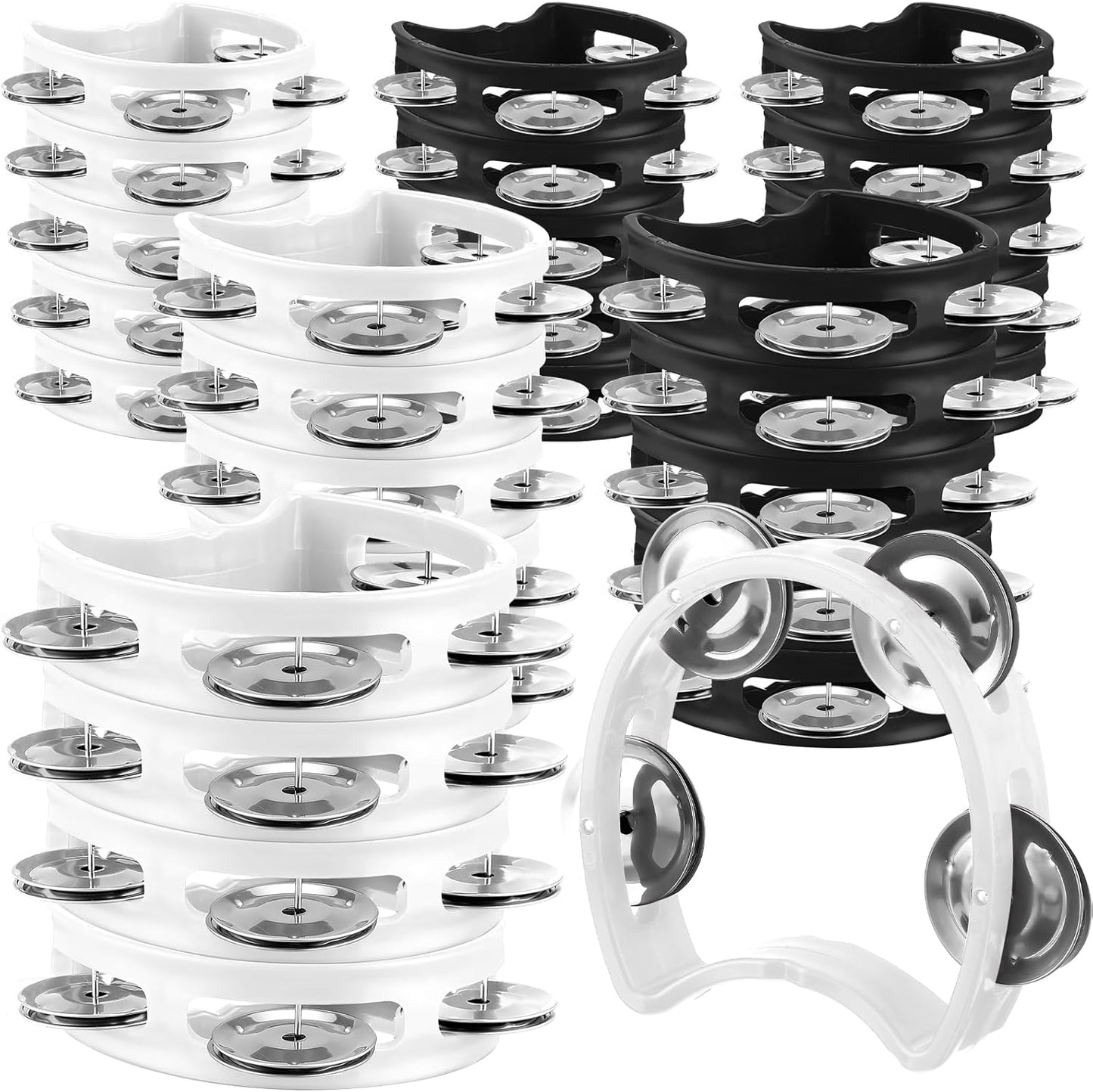 Yeshone 30 Pack Tambourine for Kids Adult Tamborines Musical Instrument Noise Makers 4 Bells Handheld Tambourines for Back to School Supplies Church Wedding Operation Christmas(Black and White)