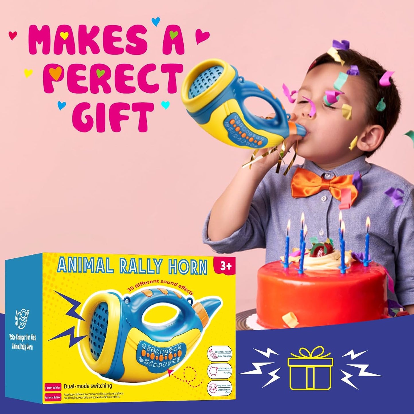 Voice Changer Toy for Kids 5-7: Animal Sounds Horn 30 Fun Sound Effects & Lights Voice Changer Device Kids Hunting Toys Nature Exploration Outdoor Toys for Boys Girls Ages 3-8 Olds, Blue