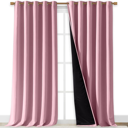 NICETOWN 100% Blackout Blinds, Laundry Room Decor Window Treatment Curtains for Large Patio Sliding Door, Thermal Insulated Crystal Pink Curtains for Bedroom, Set of 2, 70 inches x 108 inches