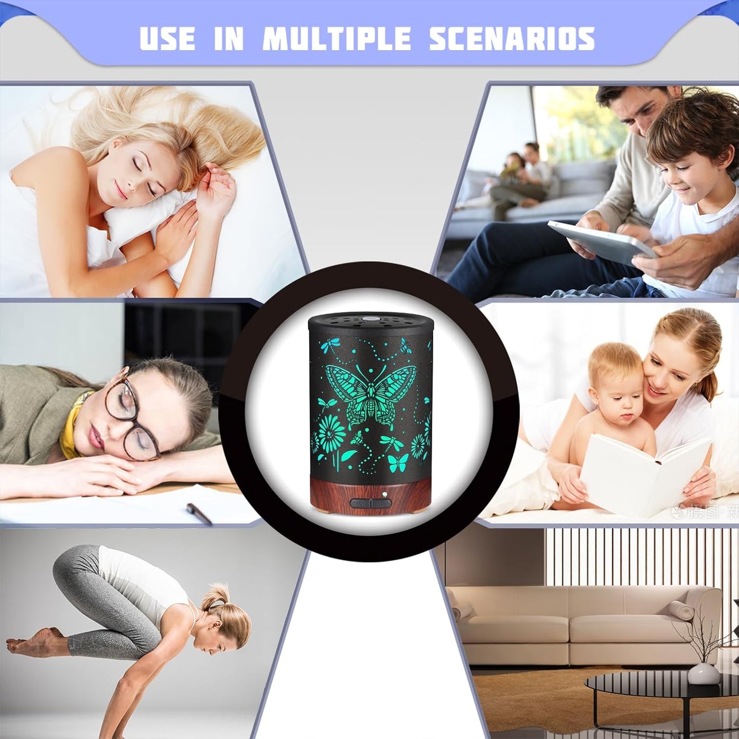 Metal Essential Oils Diffuser 150ML Christmas Aromatherapy Diffuser Cool Mist Humidifier with 7 Colors Lights Waterless Auto Off Air Diffusers as Gifts for Mom(Butterfly)