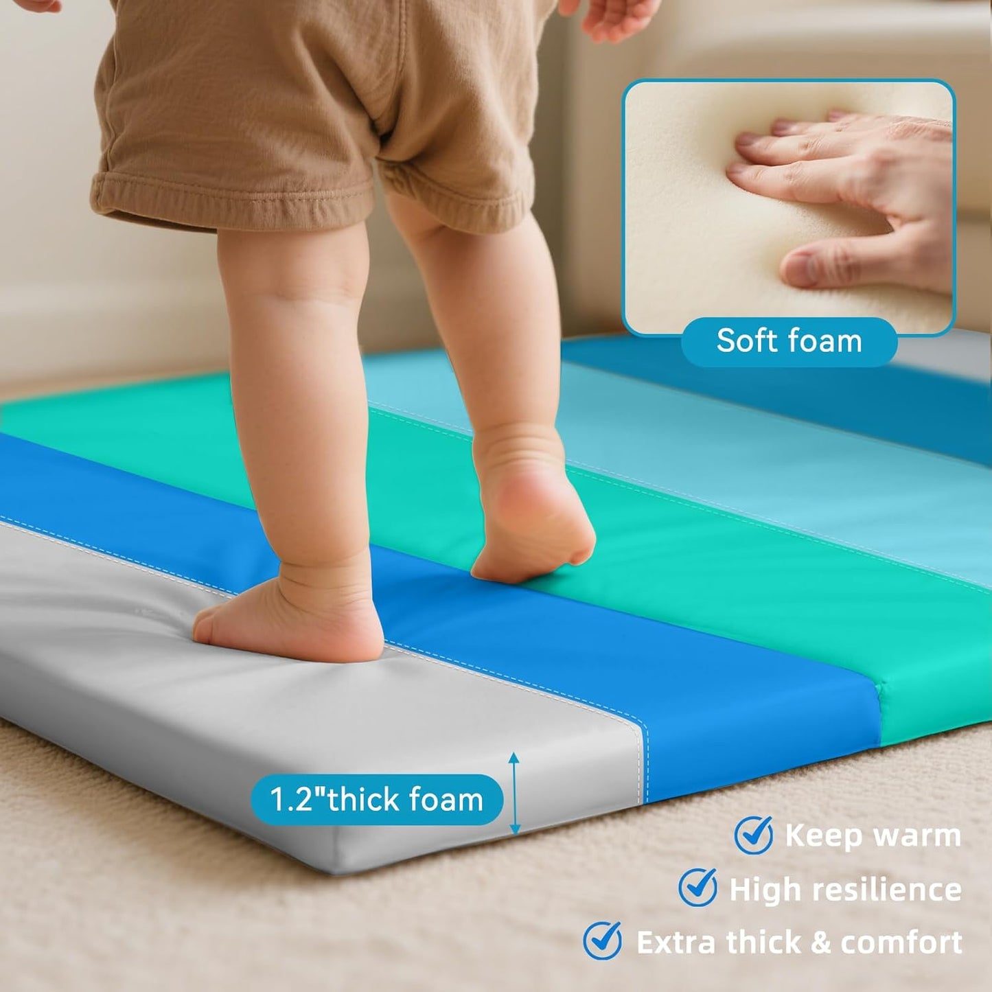 Foam Baby Play Mat: PU Leather Waterproof Kids Playmat - Trifold Floor Mat - Large Play Mat for Playpen Thick Pad Fodable Mattress Soft Toddler Mattress Infant Cushion for Preschool (Modern)