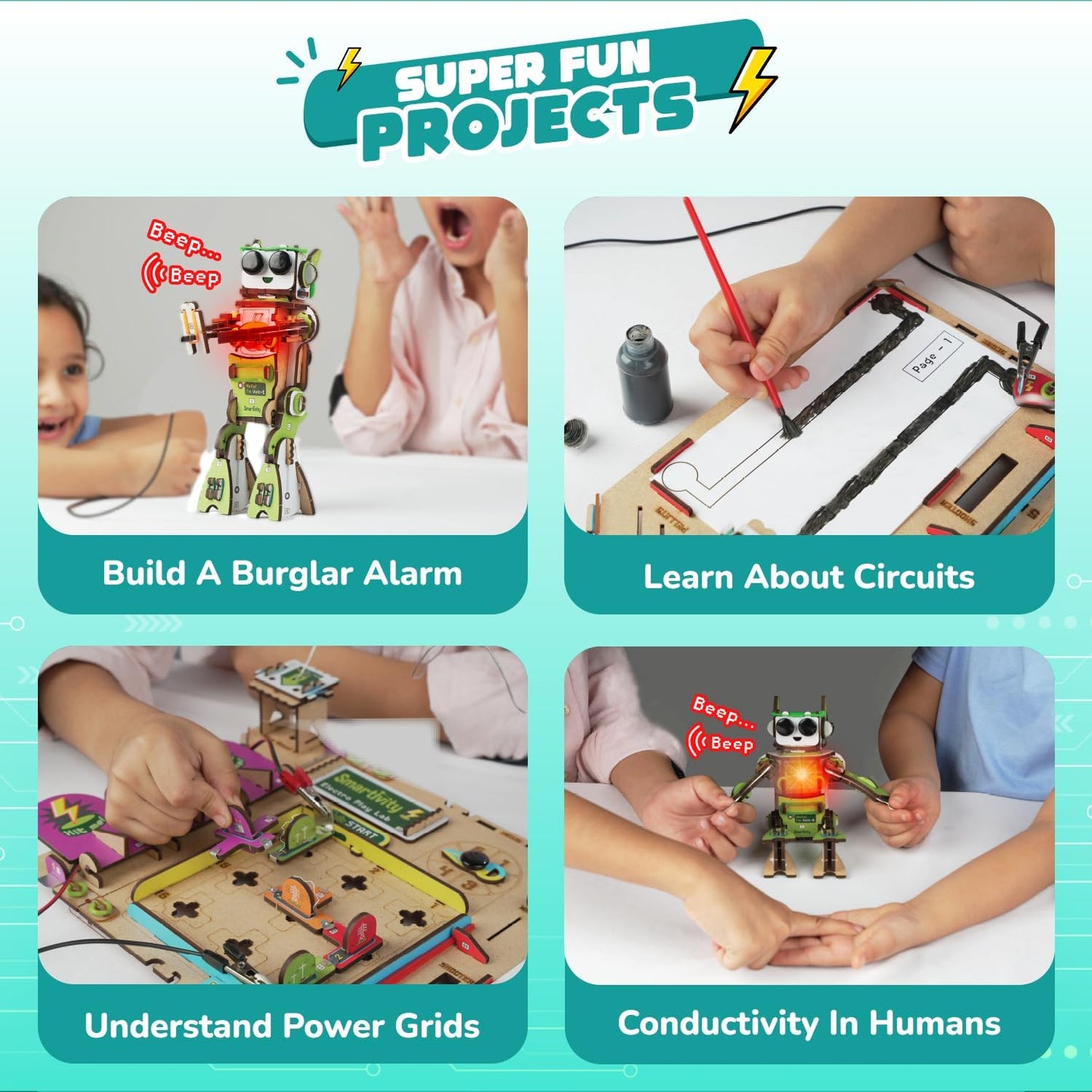 Smartivity Electro Play Lab for Kids Ages 8-14 I Electricity Kit with 9 Circuits Experiements & DIY Robot - Light & Sound Effects | STEM Science Project Kit | Birthday Gift for Boys & Girls