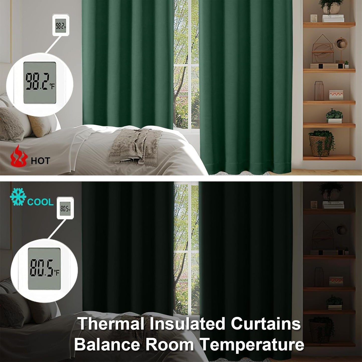 Simplebrand Ava Ever Green Blackout Curtains for Bedroom 90 Inches Long 2 Panels Set, Solid Privacy Energy Saving Living Room Window Treatment Curtains Blackout Drapes, W50 x L90 Inch, Ever Green