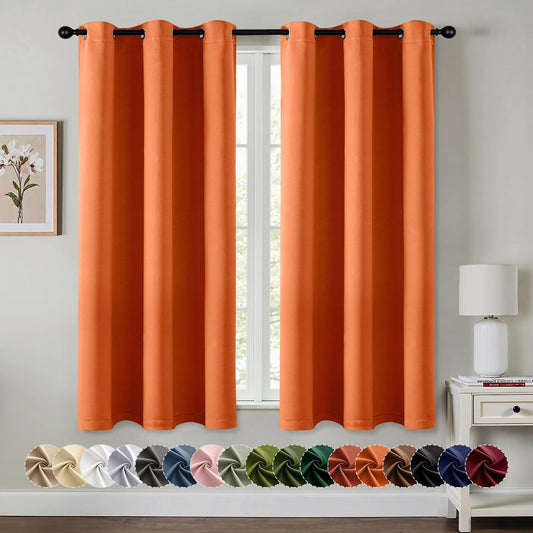 MIULEE Orange Blackout Curtains - Bedroom Window Treatment Fall Curtains Thermal Insulated Room Darkening Drapes for Living Room Kitchen Grommet Light Blocking Drapery, 40 x 45 Inches Long, 2 Panels