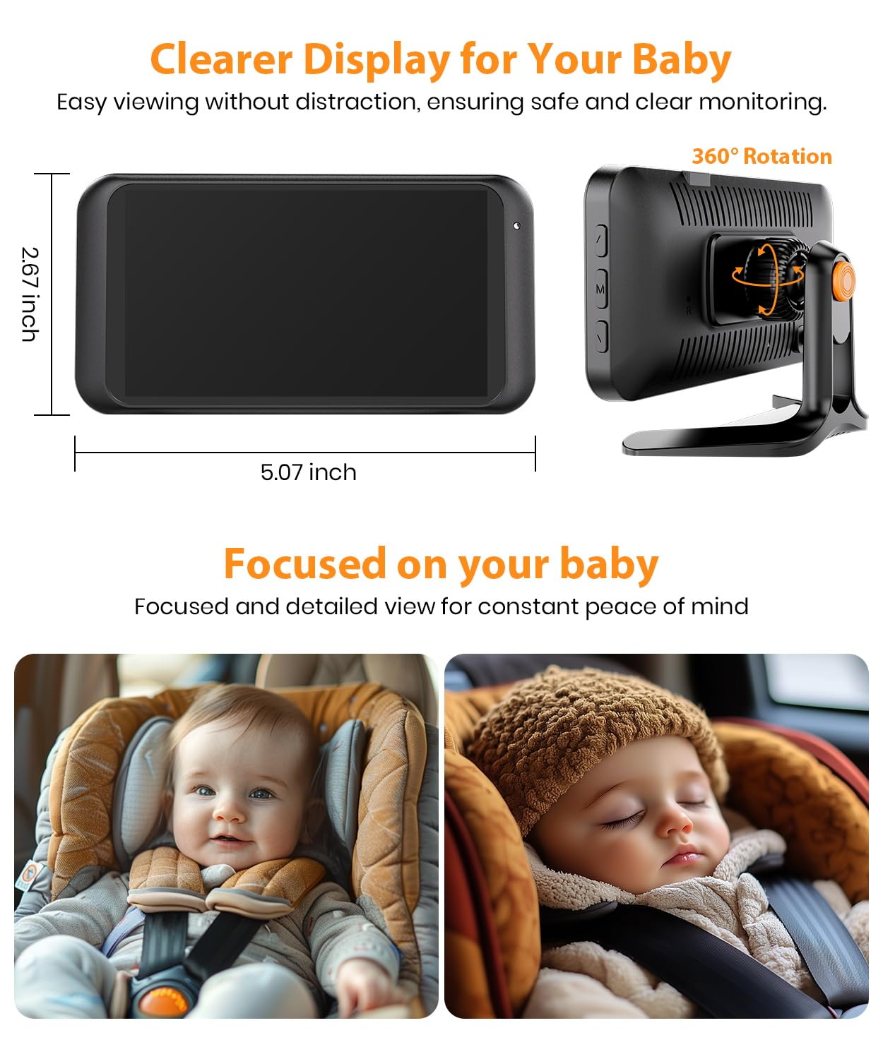 BV2 USB Baby Car Camera: 4.5" 1080P Car Seat Camera with IR Night Vision & Shockproof Clip, Real-Time Infant Monitoring, Baby Must Have Gift for New Moms & Newborn Essentials