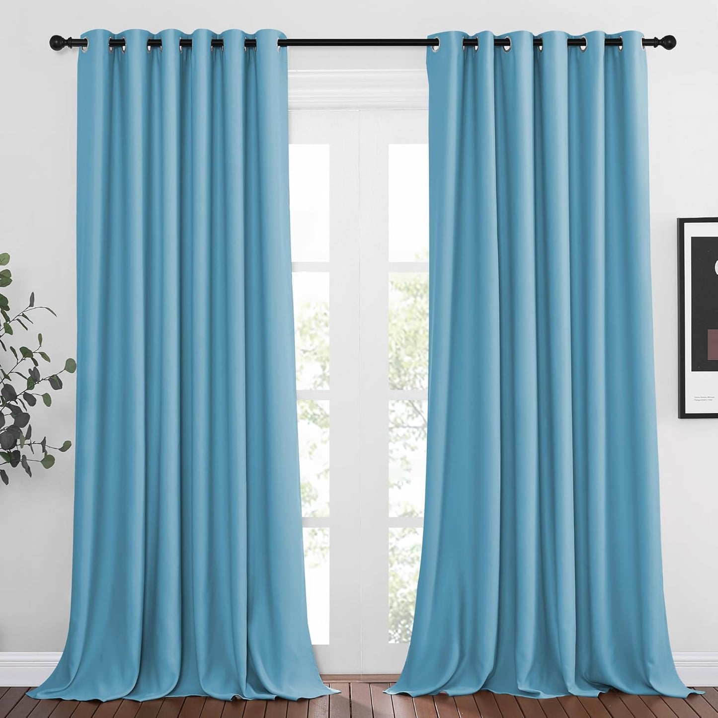 NICETOWN Room Darkening Extra Long Curtains - Home Fashion Ring Top Thermal Insulated Weighted Large Window Treatment Drapes for Nursery (W80 x L108, Teal Blue, Set of 2)
