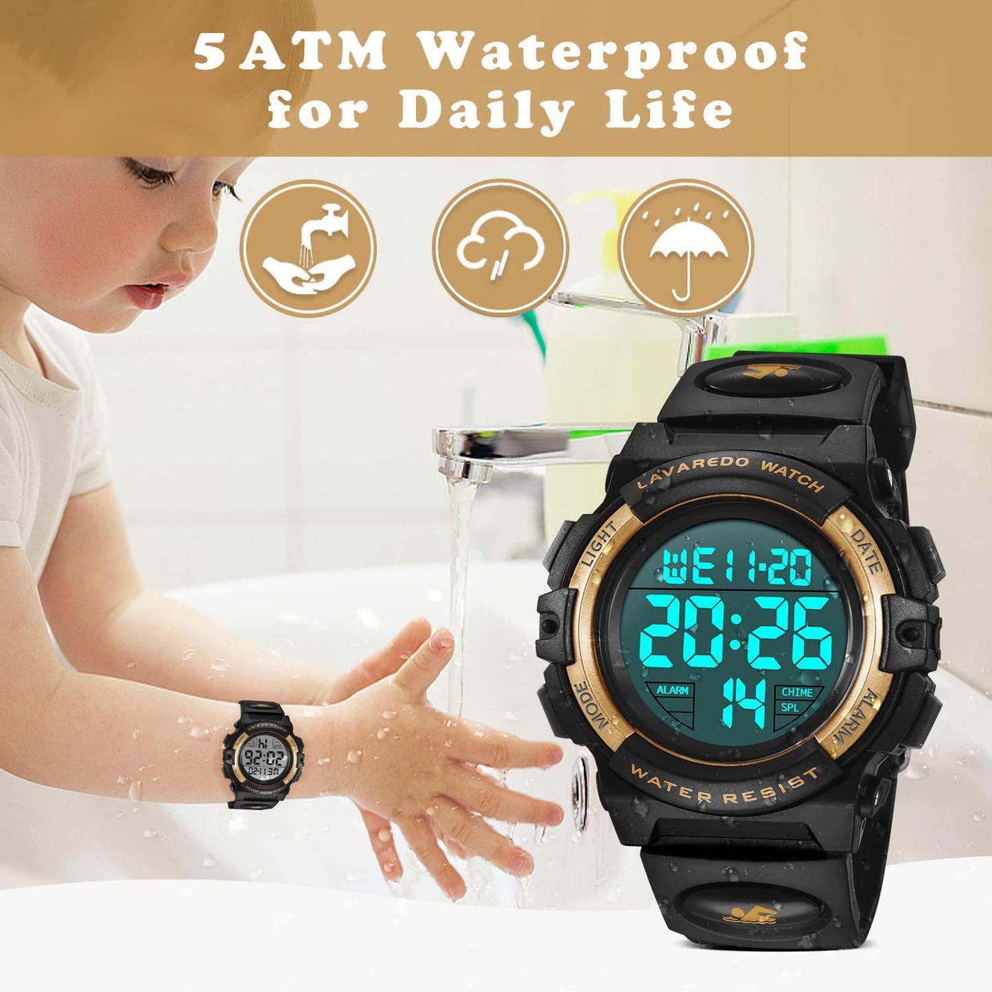 Kids Watch,Boys Watch for 3-15 Year Old Boys,Digital Sport Outdoor Multifunctional Chronograph LED 50 M Waterproof Alarm Calendar Analog Watch for Children with Silicone Band,Kids Gift