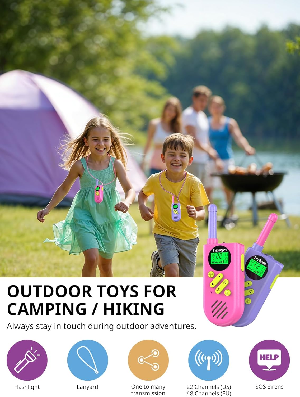 Walkie Talkies for Kids Rechargeable,Toys for Boys and Girls Ages 3-12, 2 Pack Long Range 2-Way Radios, Birthday Gifts,Christmas Stockings, Outdoor Play, Family Games, Hiking Camping Gear