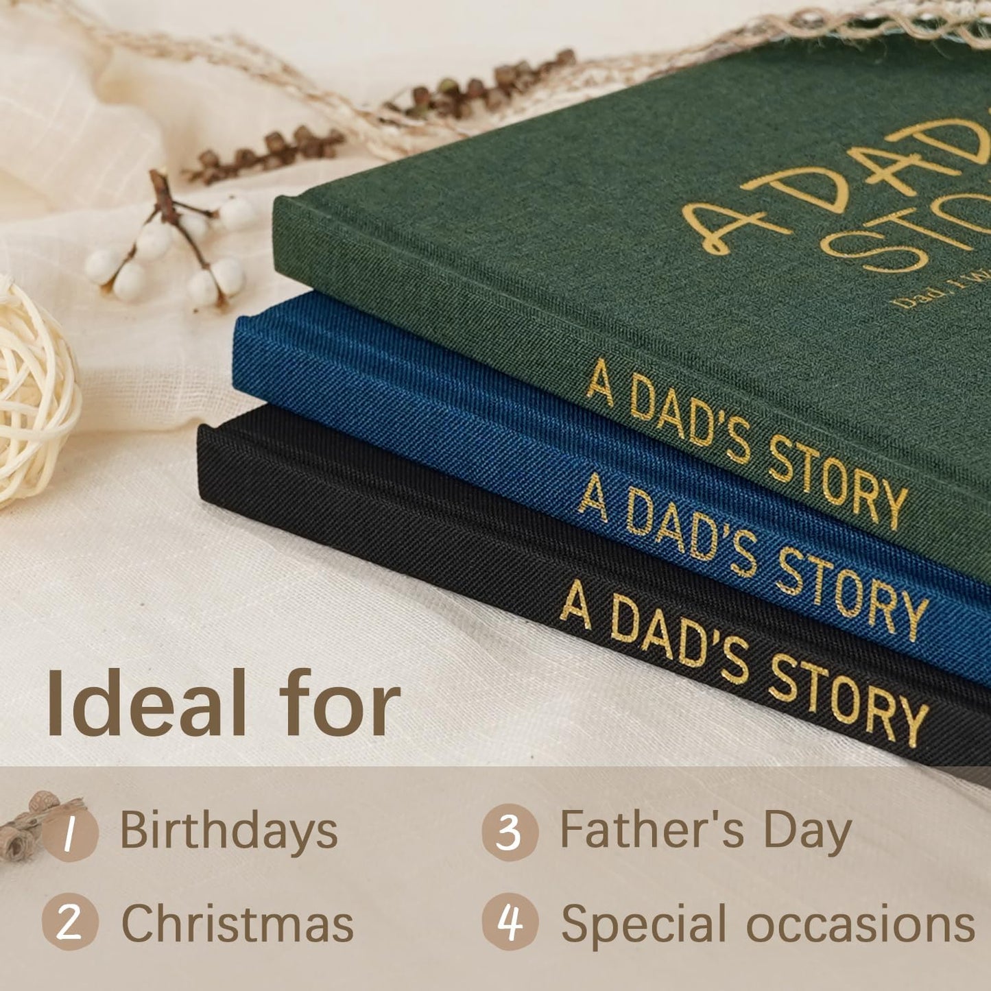 Artmag Dad's Life Story Journal Family Keepsake Book Linen Hardcover for Dad to Share His Memories, with 250+ Prompt Questions Book Gift for Birthday Father's Day Christmas (Black)