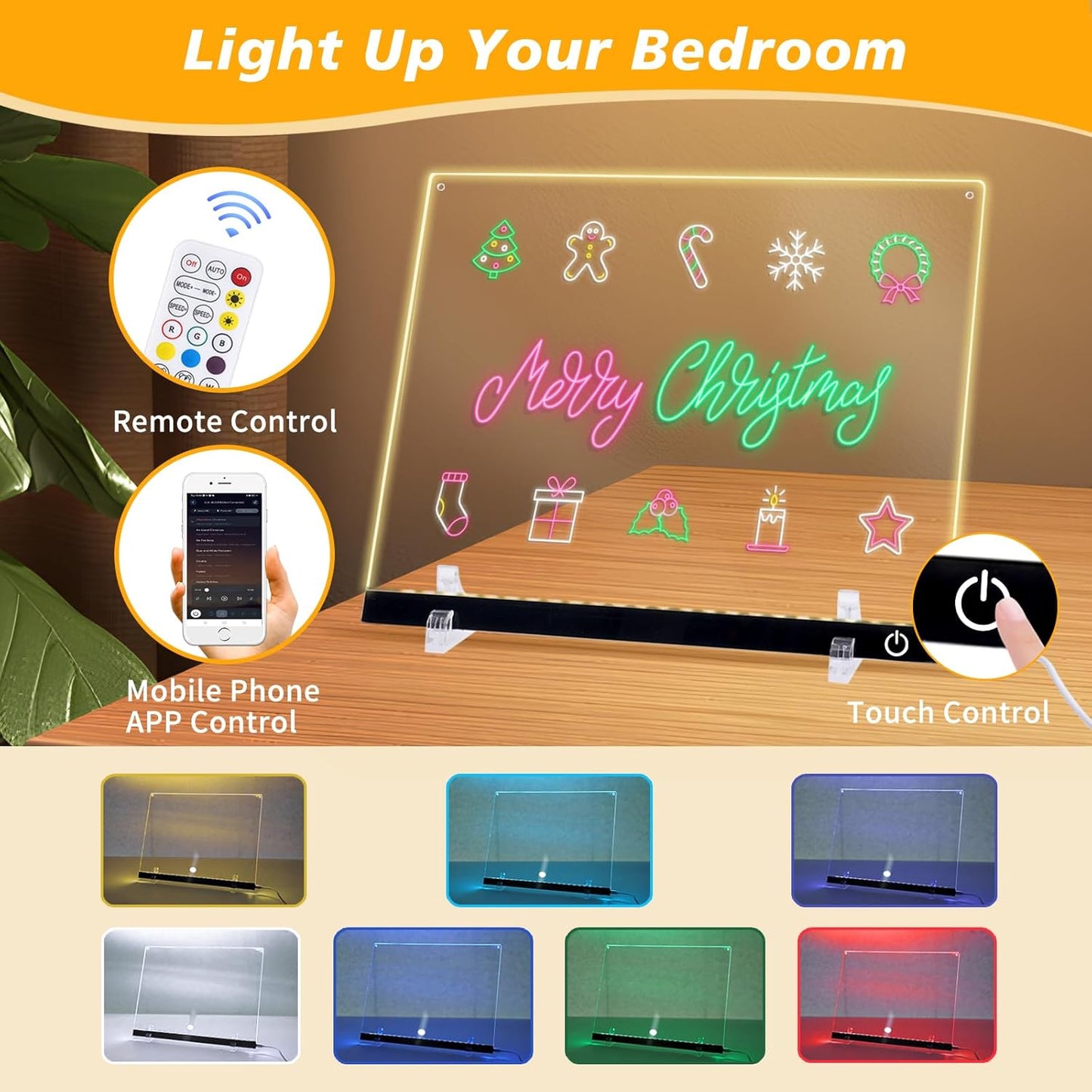 Led Note Board with Colors Light Up Drawing Board for Kids - 14.1"x10.9" Acrylic Message Board with Music Sync & Remote Control Dry Erase Board with 7 Color Markers for Gifts Toys (Standard)