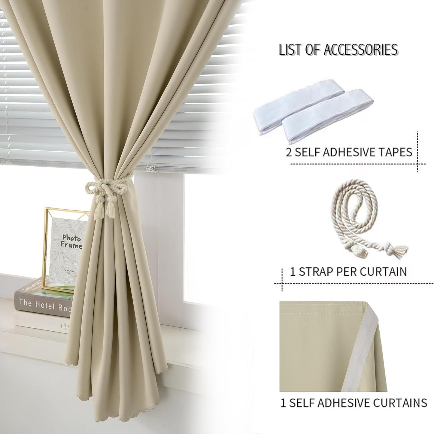 Self Adhesive Portable Blackout Curtains for Bedroom Easy to Install Window Thermal Lnsulated Kitchen Room Darkening Small Window Curtains, Cortinas Para Cuarto, 47"W X 79"L, Beige, 1 Panel