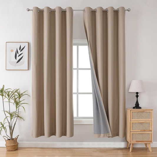 Joydeco Taupe Curtains 84 Inch Length 2 Panels Set for Livingroom, Blackout Curtains 84 Inches Long for Bedroom Windows, Thermal Insulated Room Darkening 84 Inch Long with Grommets