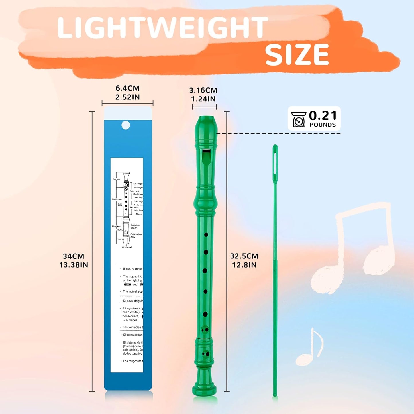 8-Hole Soprano Descant Recorder Baroque Style Kids Music Flute with Cleaning Rod & Case Bag for School Student Home Entertainment - Green