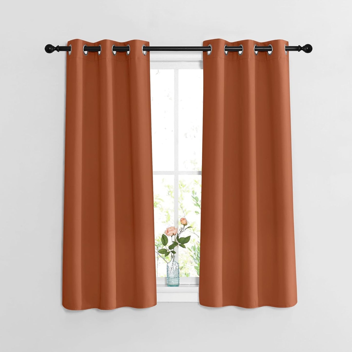 NICETOWN Blackout Burnt Orange Curtains for Kitchen 48 inches Long - Grommet Thermal Insulated Window Treatments Light Blocking Drapes for Bedroom/Girl Room, W37 x L48, 2 Panels