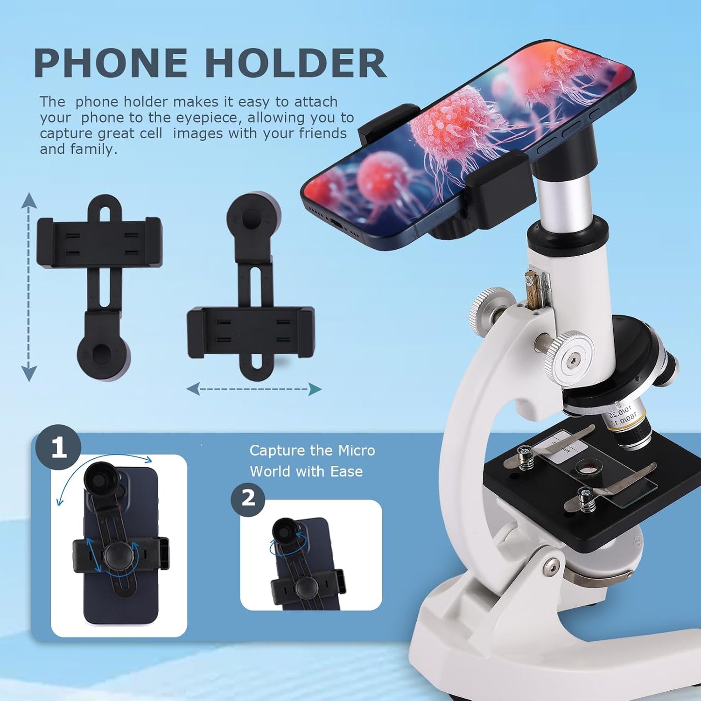 Microscope for Kids & Adults,40X-2000X Magnification.Equiped with Slides Set & Phone Adapter,Suitable for Students School Labs and Home Education(White)