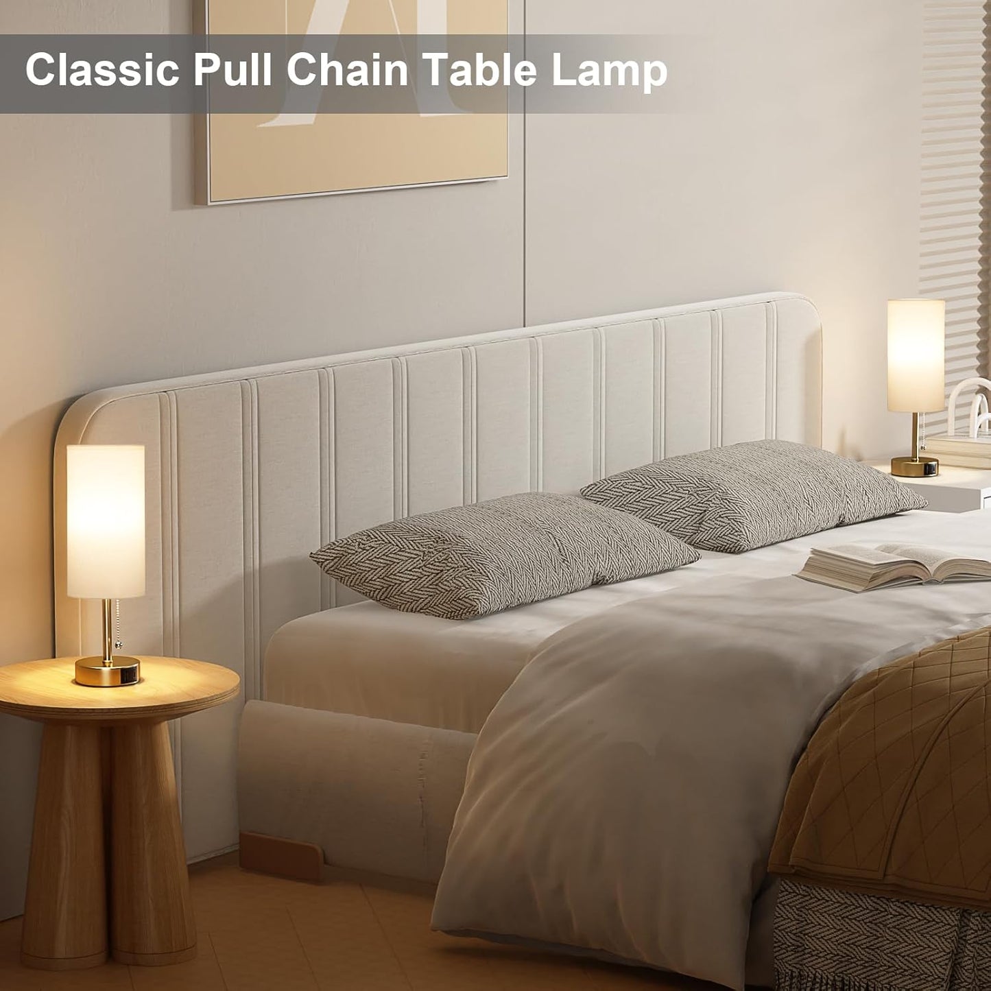 Gold Bedside Lamp for Bedroom Nightstand - Small Table Lamp with USB A + C Charging Port, 3 Color Temperatures Pull Chain Night Stand Light, Side Table Desk Reading Lamp for Living Room/Dorm Room