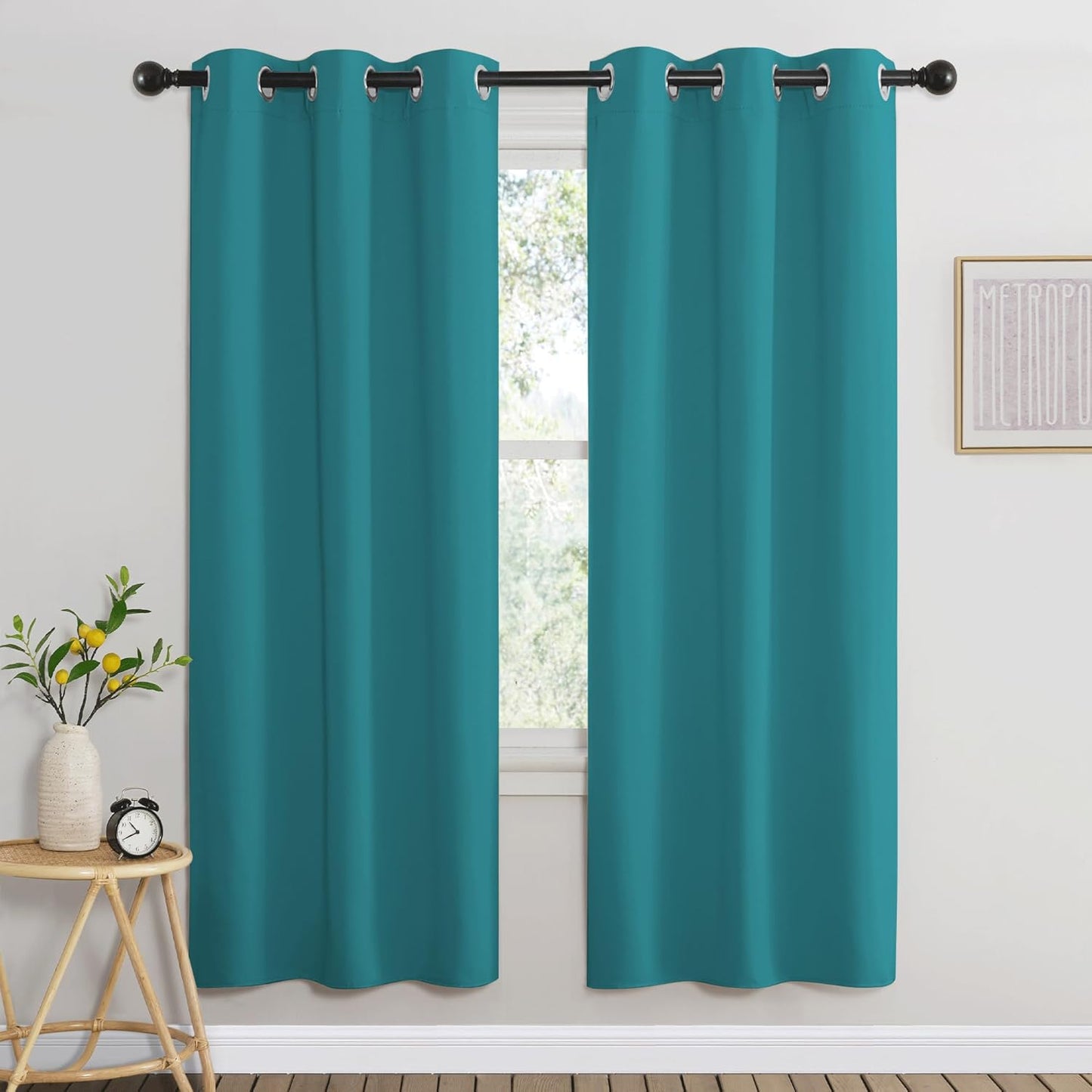 NICETOWN Peacock Teal Blackout Curtains for Living Room, Window Treatment Thermal Insulated Room Darkening Grommet Drapes Sound Dampening for Bedroom, 2 Panels, W37 x L72