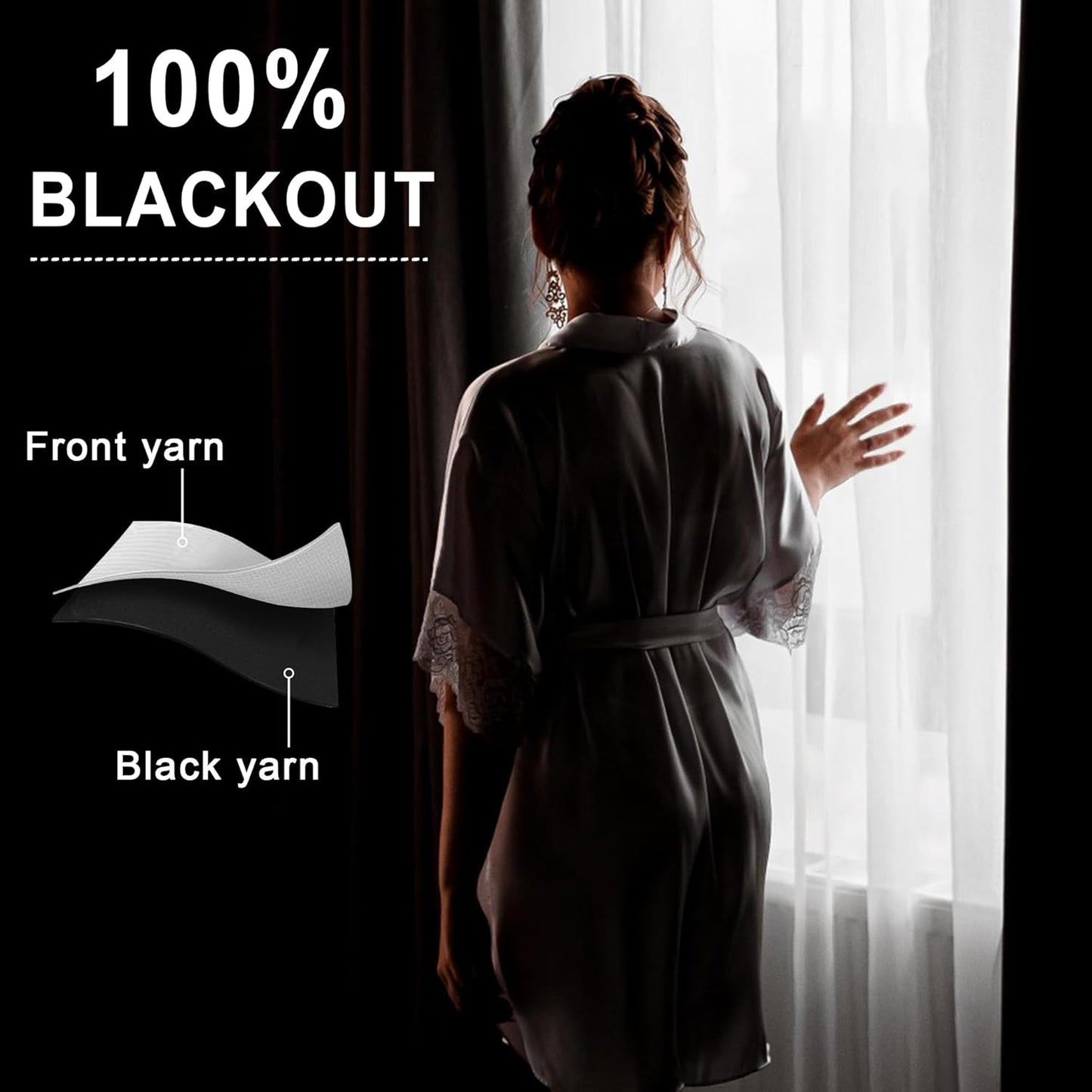 XWZO White 100% Blackout Curtains with Tiebacks- 2 Thick Layers Completely Shaded Rod Pocket Window Treatment Thermal Insulated Lined Drapes for Bedroom/Laundry, White, W42 x L45, Set of 2 Panels