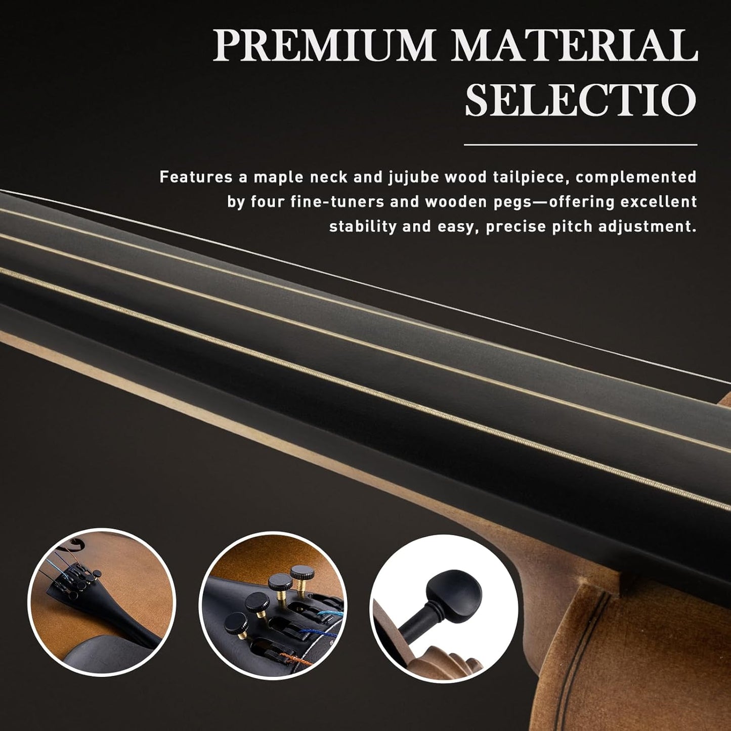 SONICAKE Violin 4/4 Full Size Set, Fiddle Solidwood for Beginners Adults, Acoustic Violin with Hard Case, Shoulder Rest, Rosin, Two Bows, Clip-on Tuner and Extra Strings, QVL-01