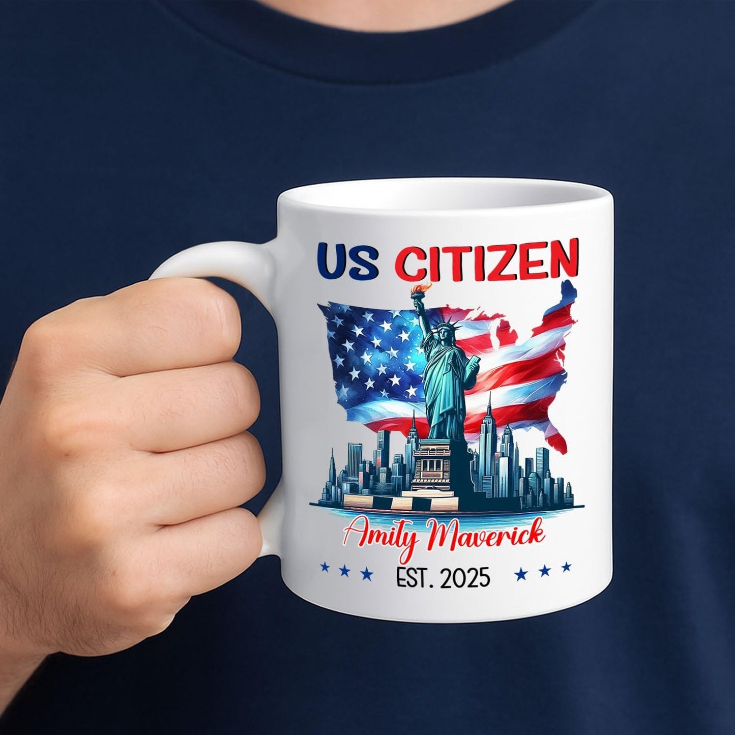 Customized Year & Name American Flag White Mug Gift For Dad Mom Friend Bestie, Unique New US Citizen Ceramic Coffee Cup 11 15Oz, Personalized US Citizenship Travel Coffee Mug, American Citizen Teacup