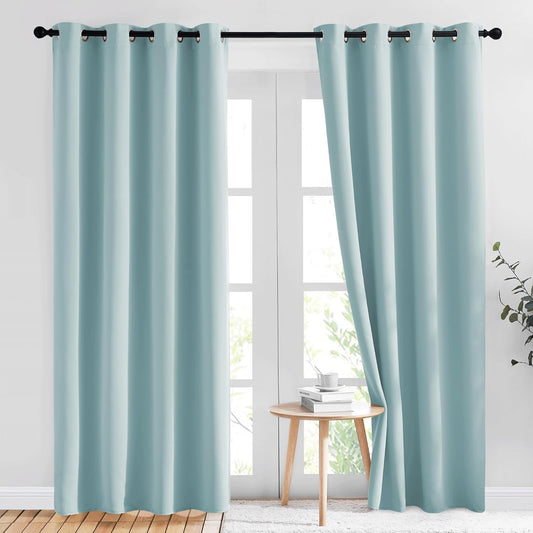 NICETOWN Room Darkening Curtains for Living Room 84 inches Long - Sky Blue Grommet Room Darkening Window Treatments Sound Reducing Drapes for Bedroom, 2 Panels, W52 x L84