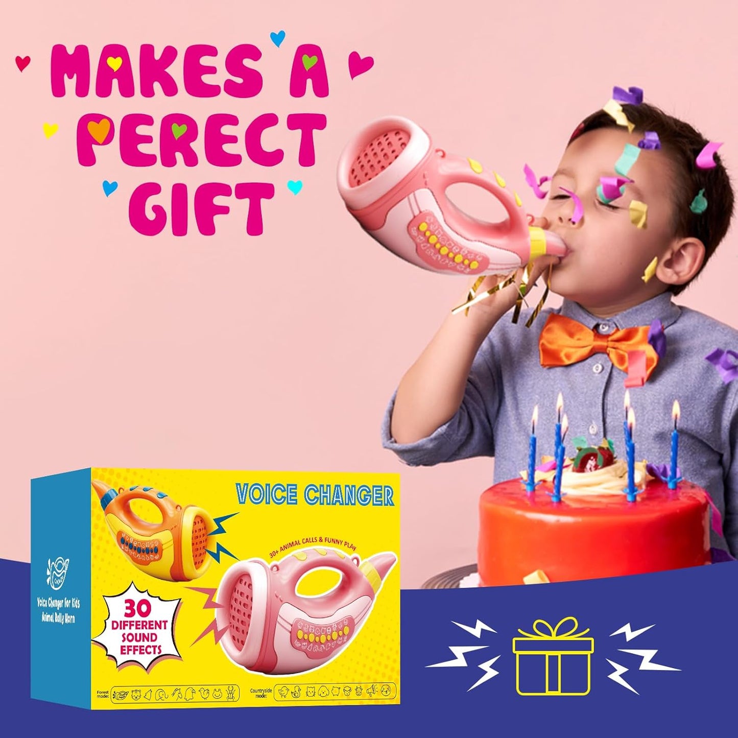 Voice Changer Toy for Kids 5-7: Animal Sounds Horn 30 Fun Sound Effects & Lights Voice Changer Device Kids Hunting Toys Nature Exploration Outdoor Toys for Boys Girls Ages 3-8 Olds, Pink