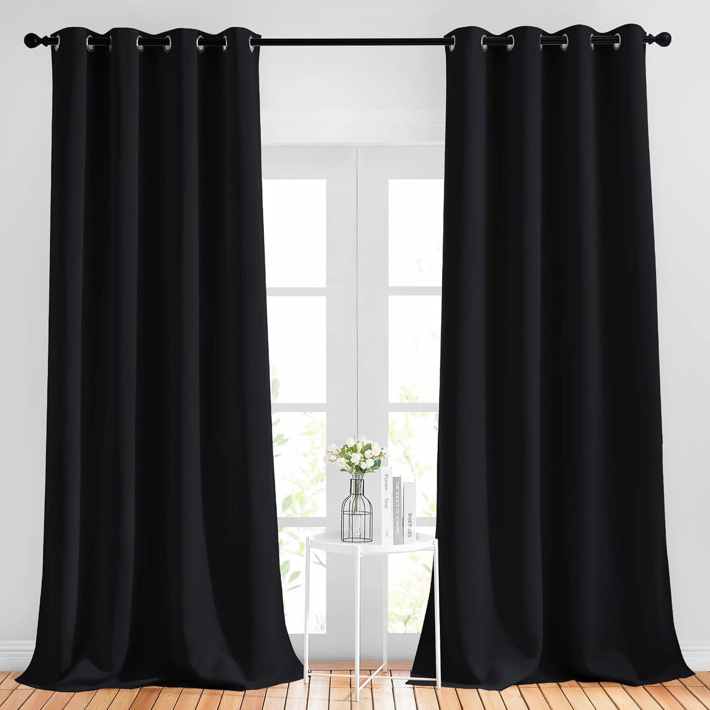 NICETOWN Blackout Black Curtains 102 inches Long 2 Panels Burg, Grommet Thermal Curtains Light Blinds Room Darkening Window Treatments for Bedroom, 2 Panels, W52 x L102