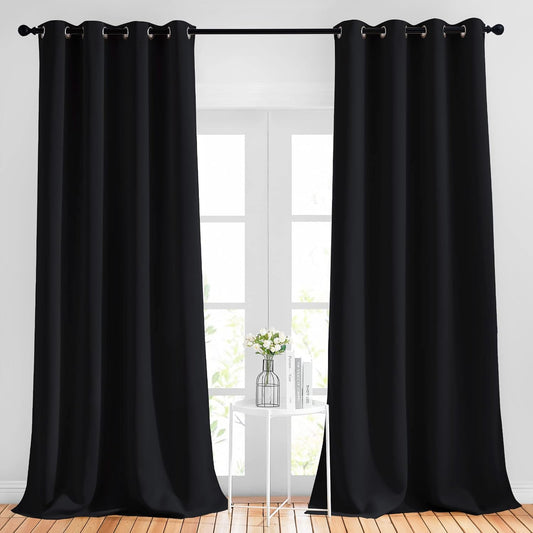 NICETOWN Black Out Curtains 96 inches Long for Living Room, Grommet Thermal Insulated Blackout Window Treatments Room Darkening Drapes for Bedroom, W52 x L96, 2 Panels