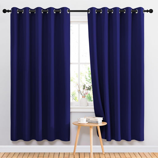 NICETOWN Blackout Curtains Panels for Bedroom - 3 Pass Microfiber Noise Reducing Thermal Insulated Solid Ring Top Blackout Window Drapes (2 Panels, 66 x 72 Inch, Navy Blue)