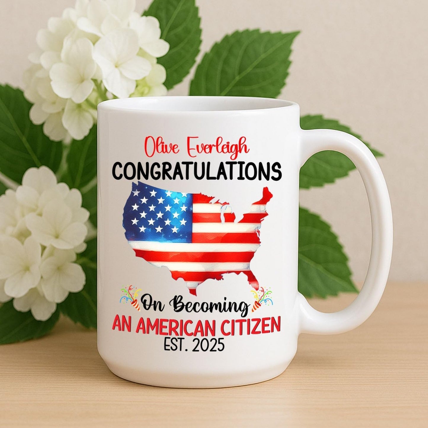 Congratulations On Becoming An American Citizen White Coffee Mug, Personalized Year & Name Eagle Tea Cup Gift For Women Men On Citizenship Celebration, Customized New US Citizen Coffee Cup 11Oz 15Oz